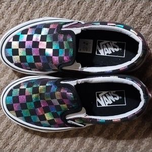 12.5 Youth Vans Black and Rainbow Slides
